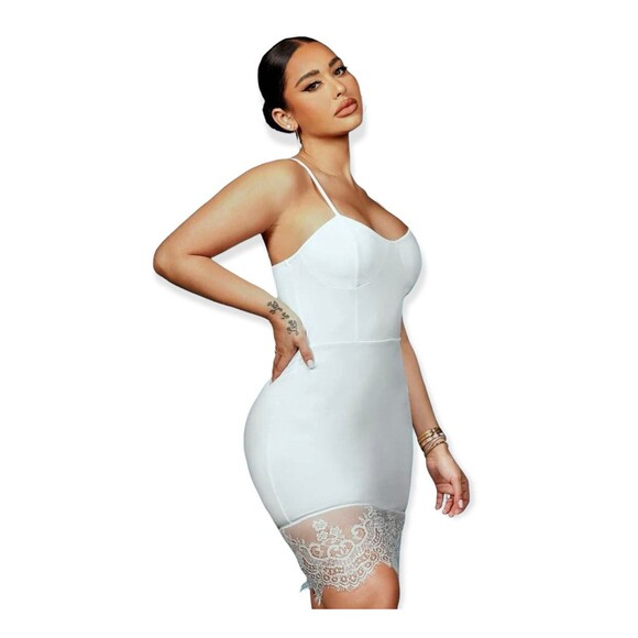 Shein Lace Hem Cami Bodycon White Dress - Picture 1 of 8